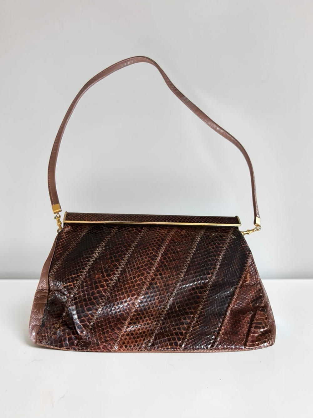 Vintage The Hilton Snakeskin Shoulder Bag Florence Brown Reptile Handbag